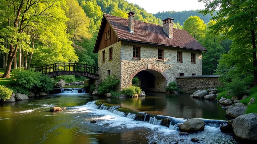 Starý vodní mlýn na řece Berounce s kamennou stavbou a padací vodu
