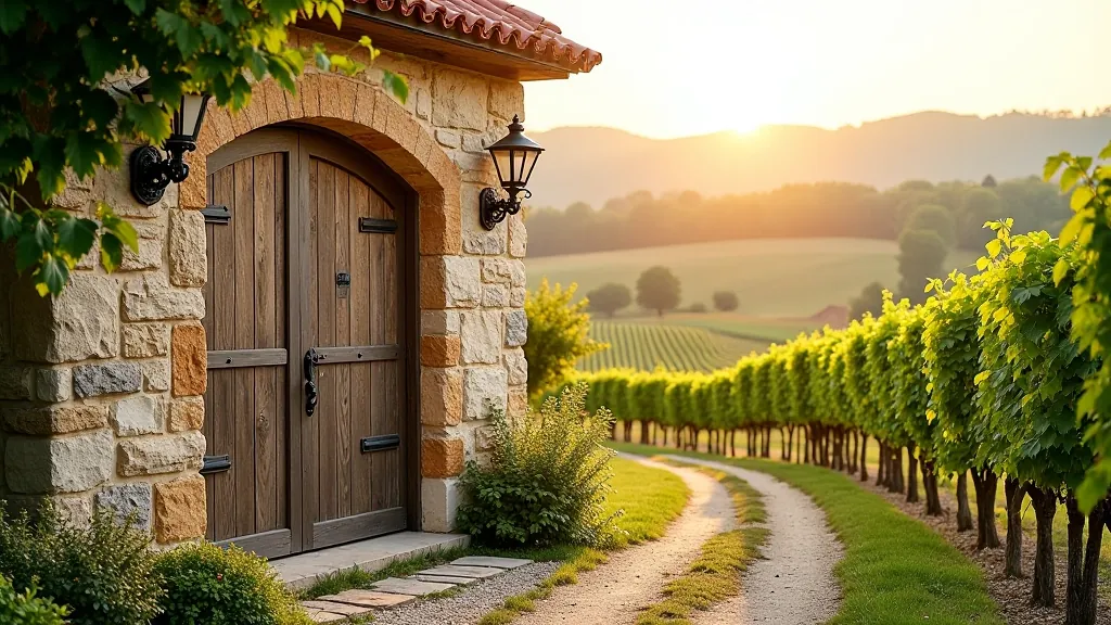 Staré vinařské sklepy v Pálavě s tradičními kamenným budovami a vinicemi v pozadí